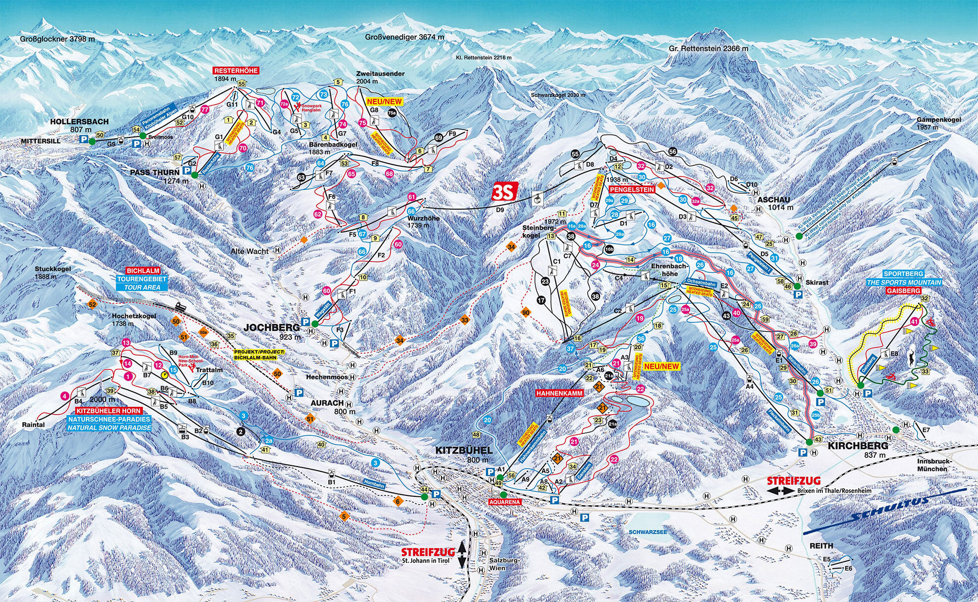 Karte der Skigebiete in Kitzbühel