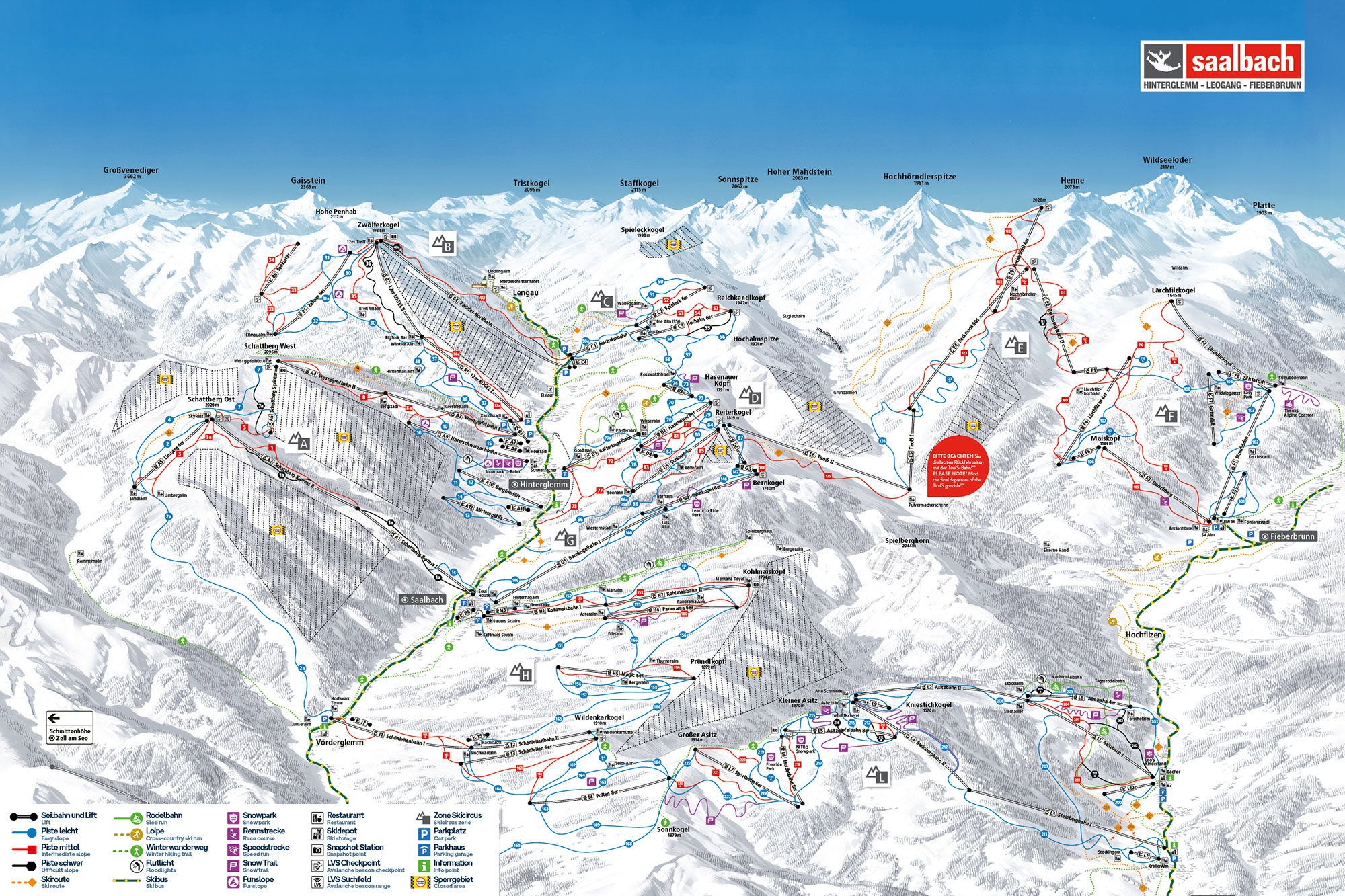 Winterkarte der Skigebiete © saalbach.com